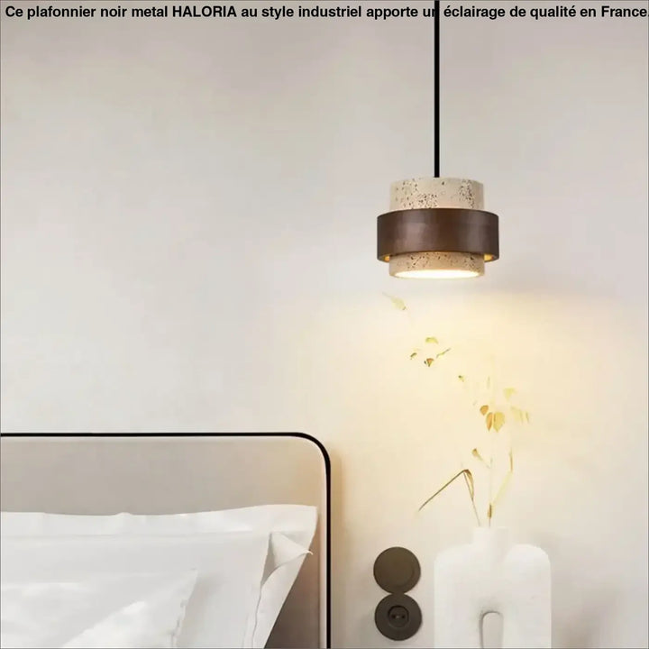 Suspension luminaire en marbre orné de bois massif élégant