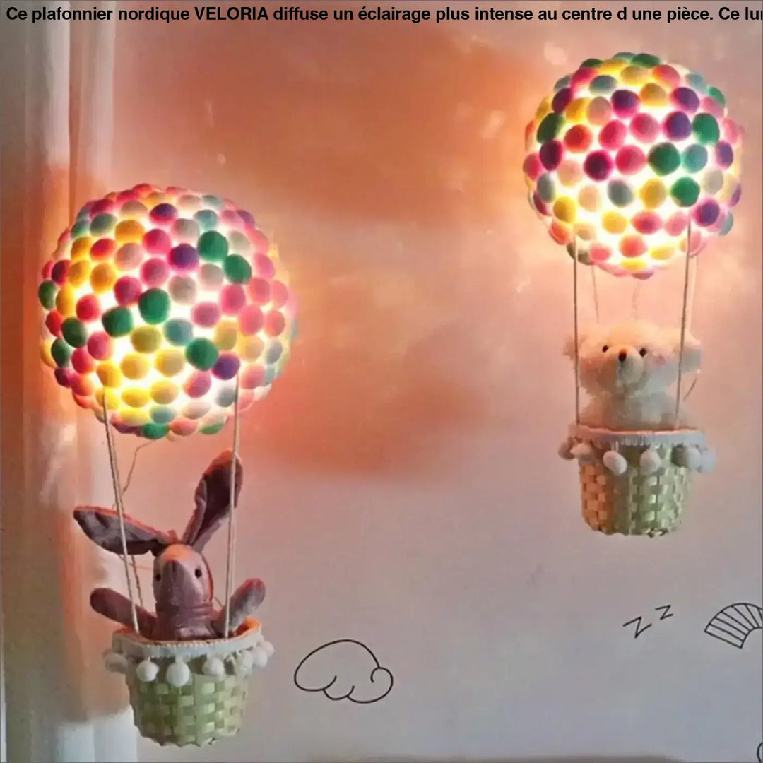 Veilleuse balou suspension luminaire montgolfière pastel colorée avec passagers animaux en peluche pour décoration intérieure