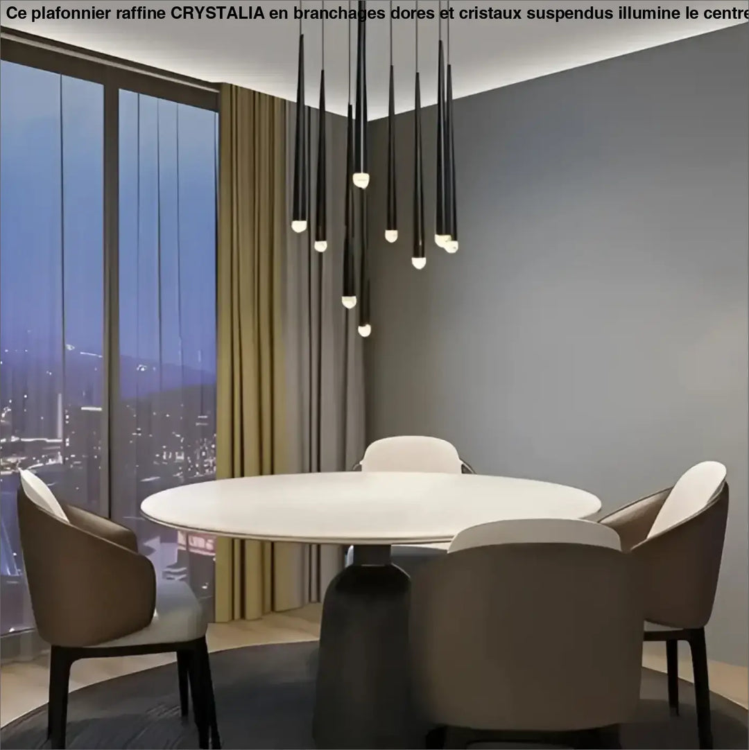 Suspension luminaire gildeo noire moderne avec bras cylindriques h300cm et lumière chaude pour intérieur contemporain
