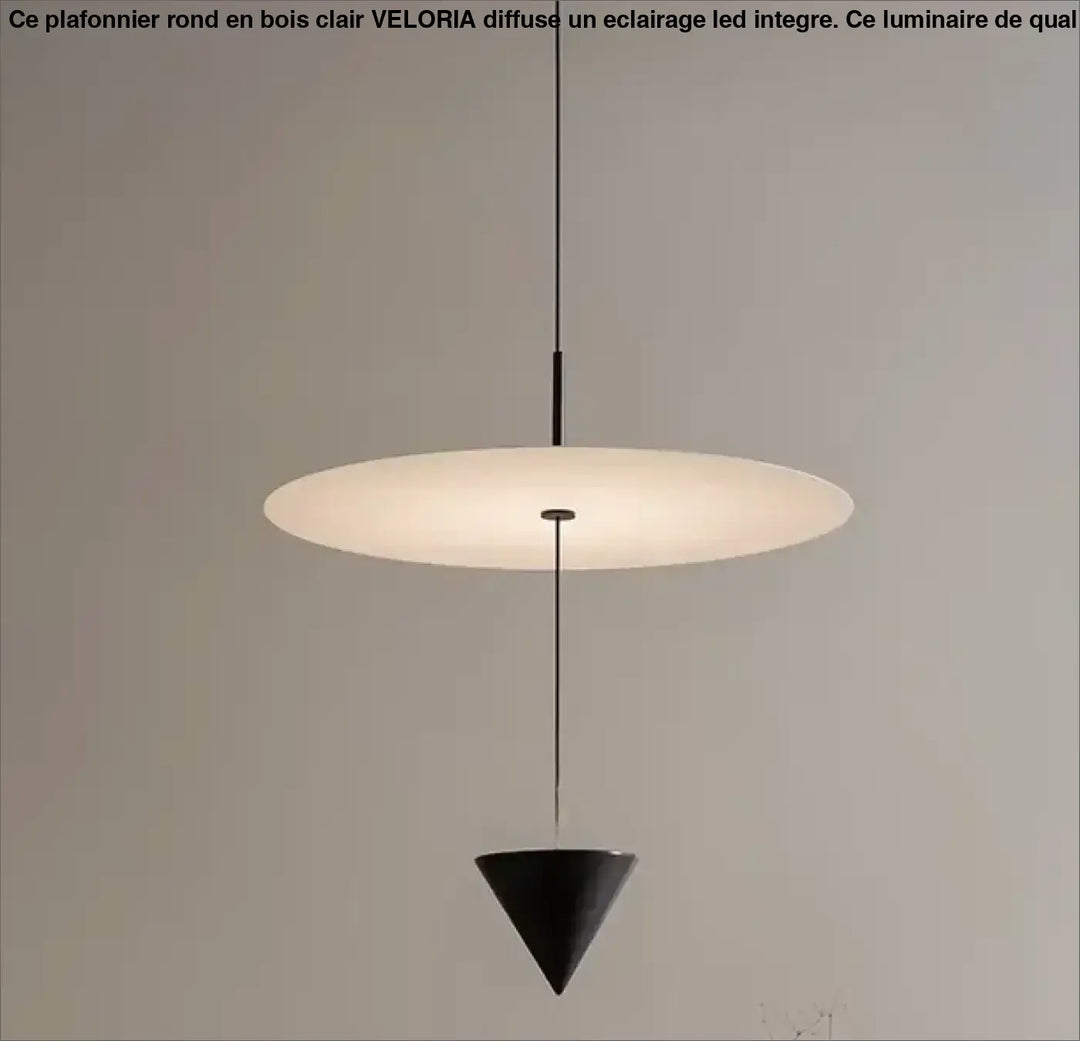 Suspension Minimaliste Avec Cône Noir Et Disque Flottant

