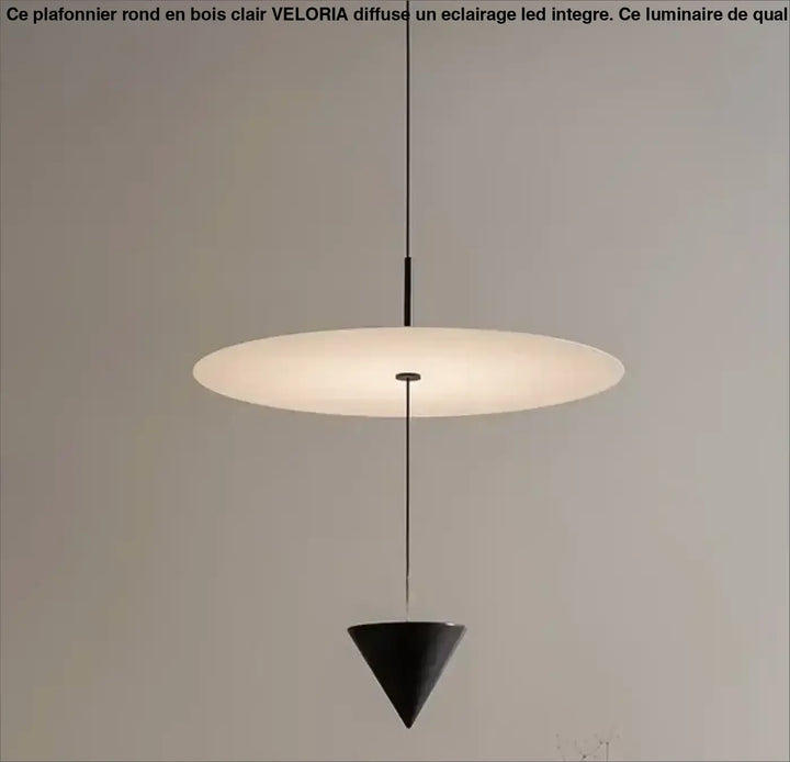 Suspension Minimaliste Avec Cône Noir Et Disque Flottant

