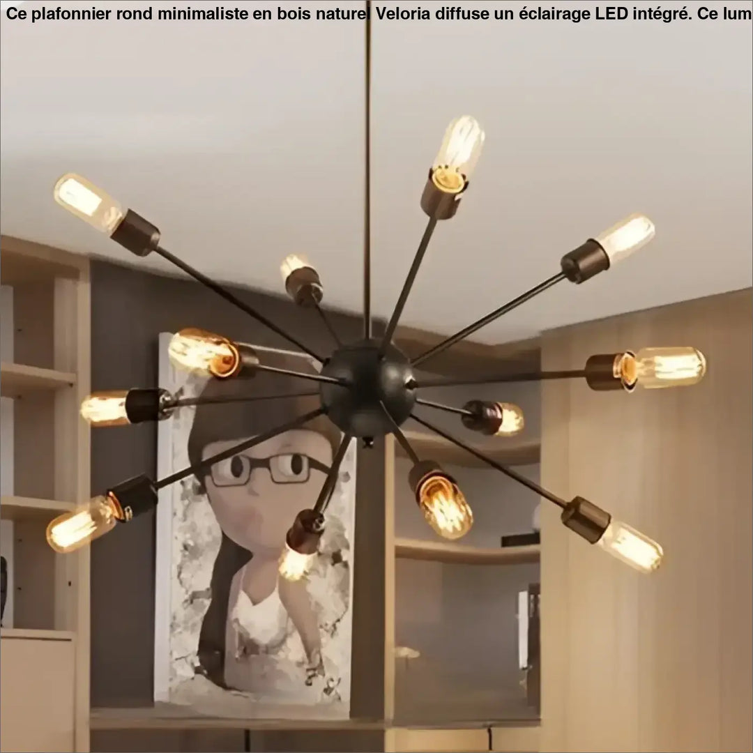Suspension luminaire spyka en métal noir avec structure géométrique et ampoules à filament apparentes pour style industriel
