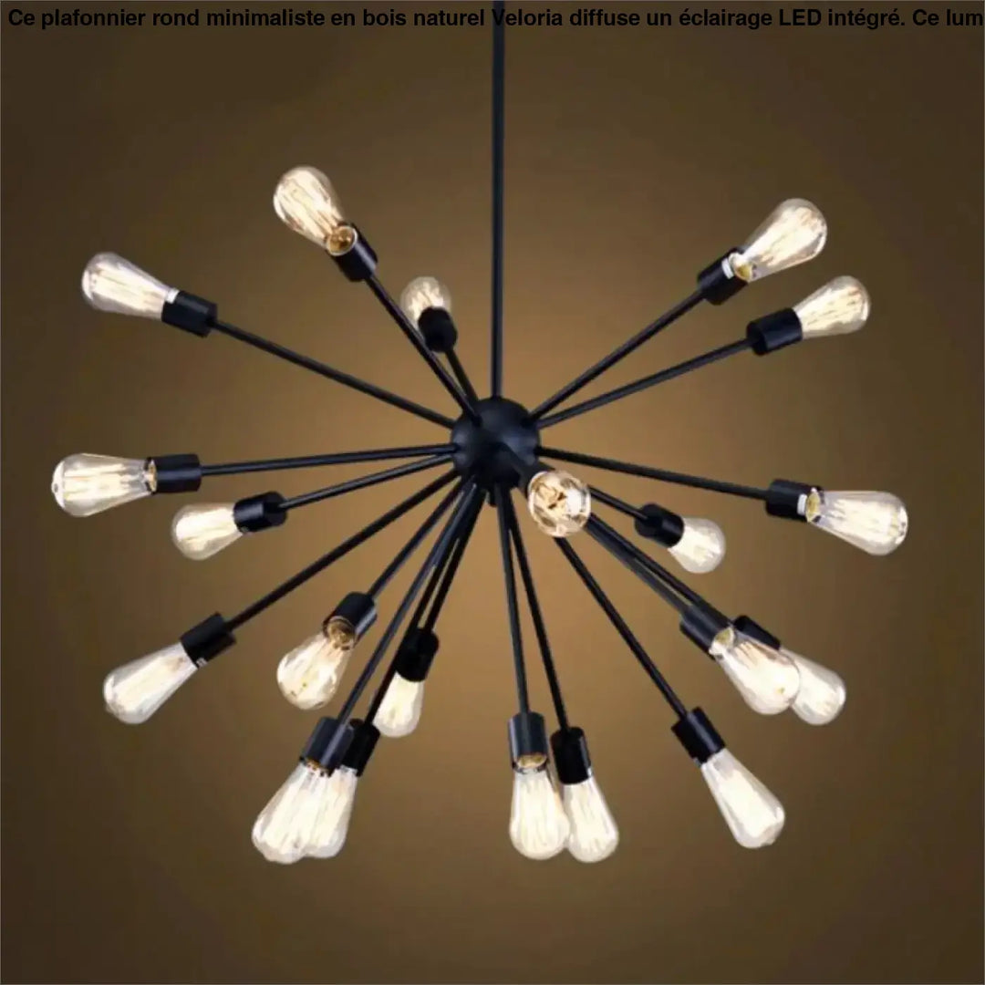 Suspension luminaire spyka en métal noir avec structure géométrique en étoile et ampoules à filament exposées