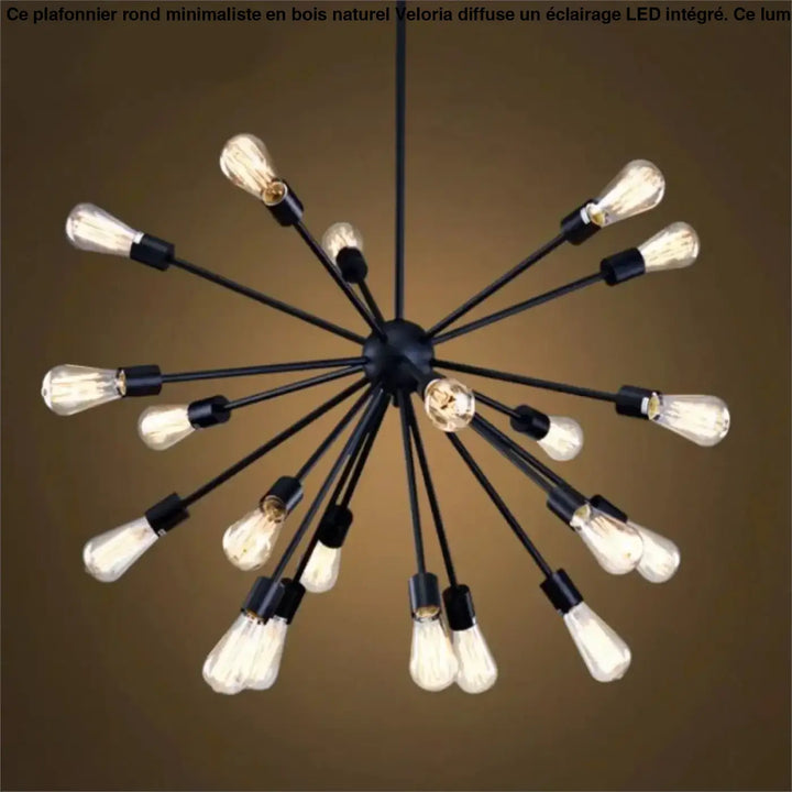 Suspension luminaire spyka en métal noir avec structure géométrique en étoile et ampoules à filament exposées
