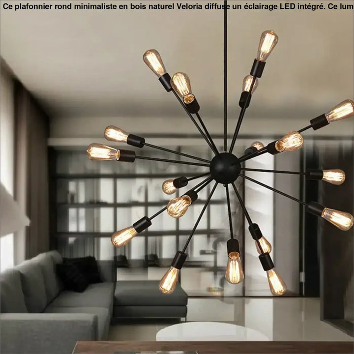 Suspension luminaire spyka en métal noir avec structure géométrique et ampoules Edison exposées style suspension luminaire