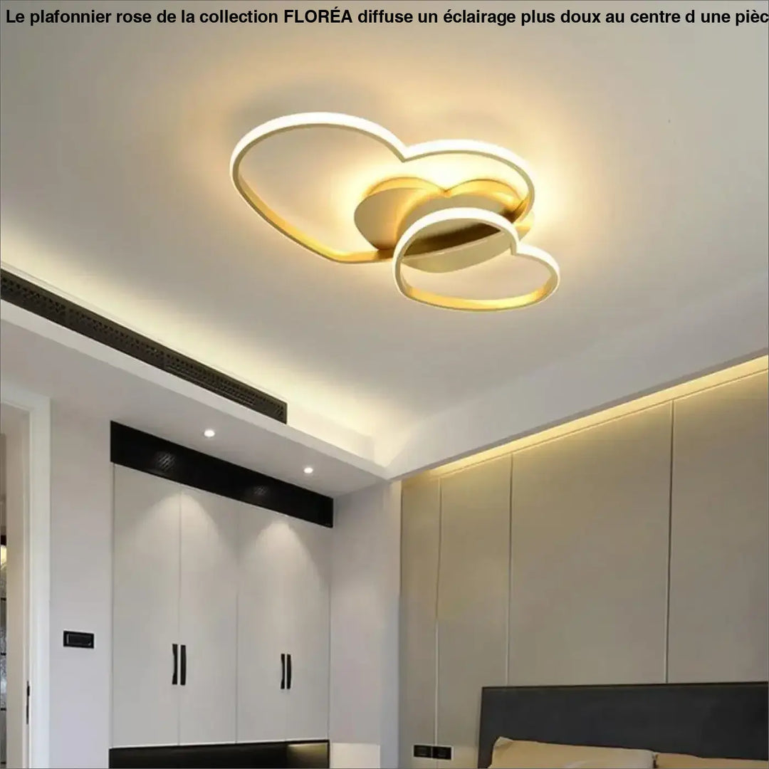 Plafonnier rose floréa en led moderne doré avec design entrelacé en forme de coeur pour un éclairage plus élégant au centre d’une pièce