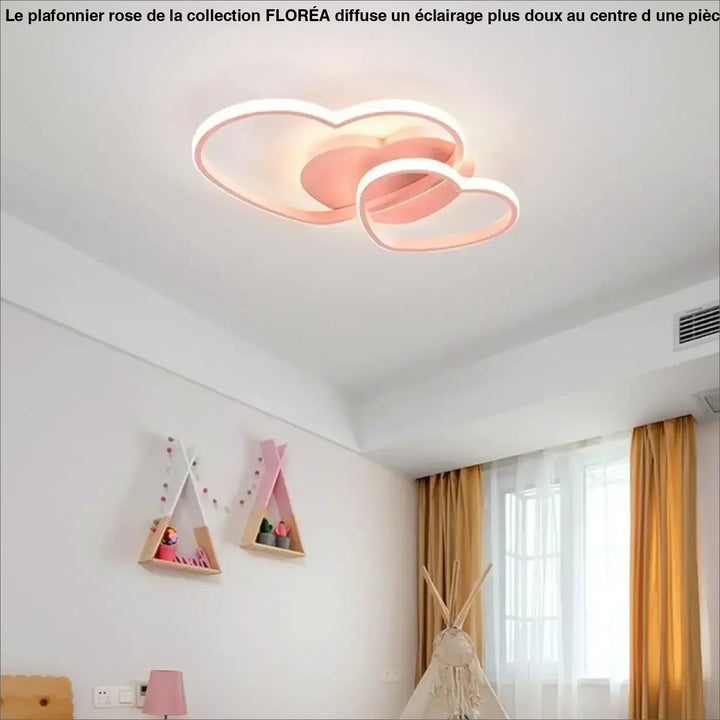 Plafonnier rose en forme de cœur pastel avec éclairage led blanc et design minimaliste pour un éclairage plus moderne au centre d’une pièce
