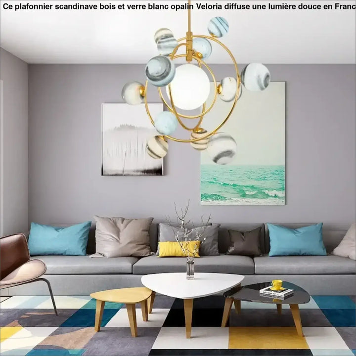 Suspension luminaire moderne avec boules en verre marbré bleu