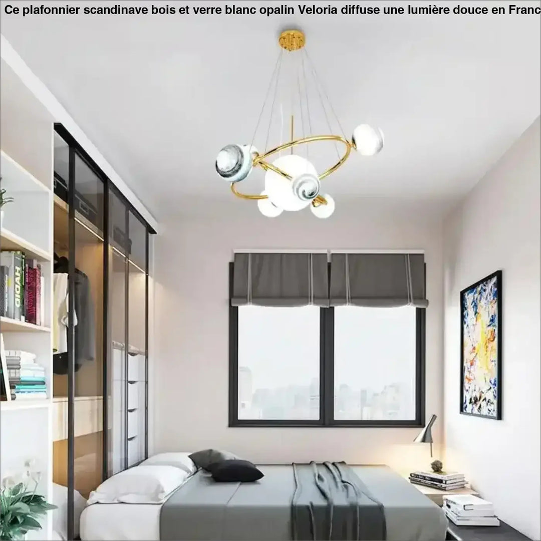 Suspension luminaire moderne avec boules en verre marbré bleu