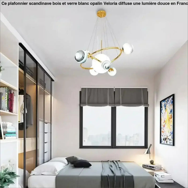 Suspension luminaire moderne avec boules en verre marbré bleu