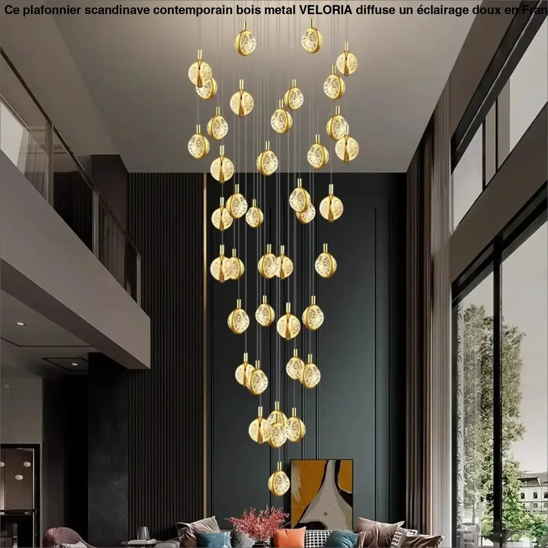 Suspension Cascade Dorée à Disques Cristal Design Luxueux


