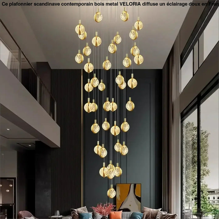 Suspension Cascade Dorée à Disques Cristal Design Luxueux

