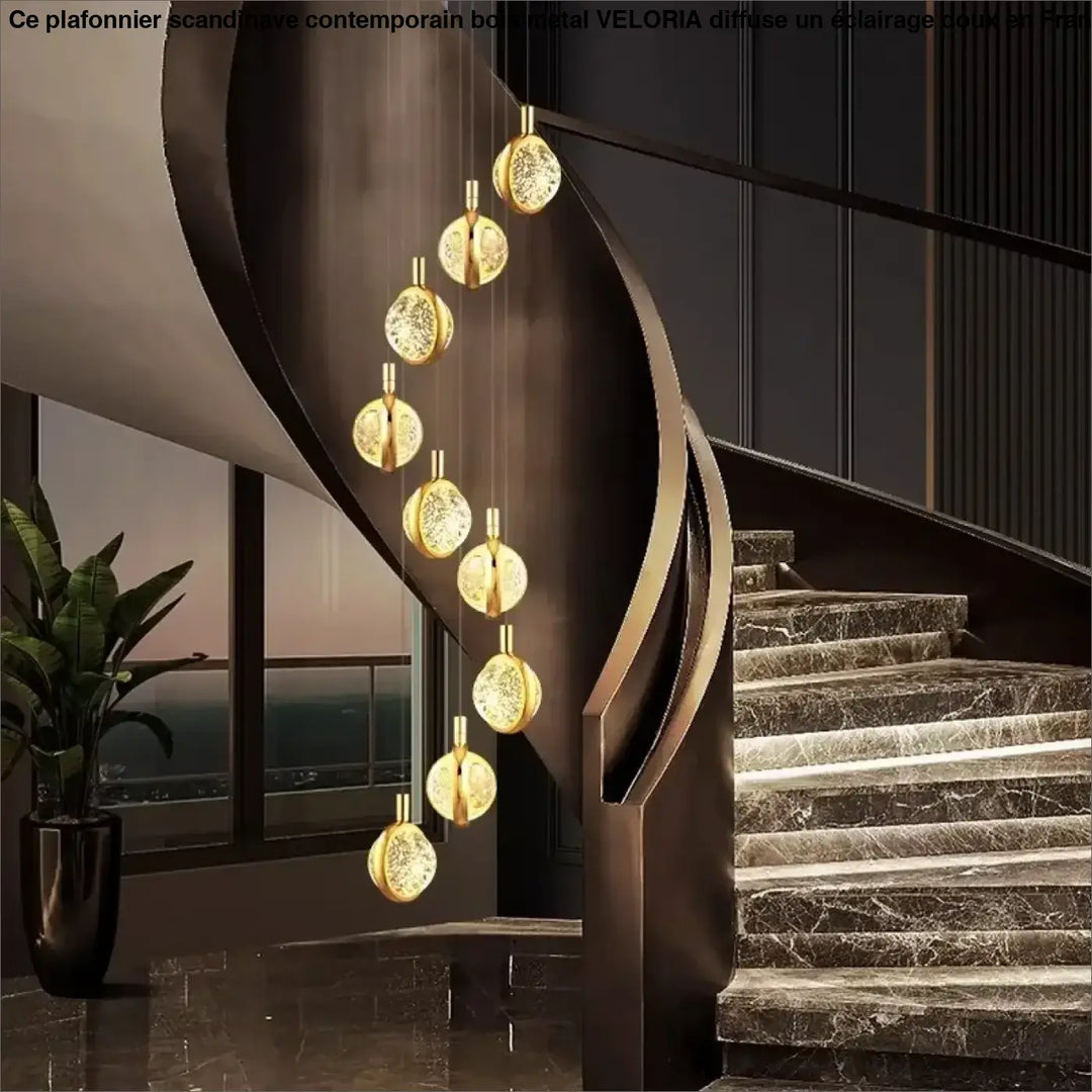 Suspension Cascade Dorée à Disques Cristal Design Luxueux

