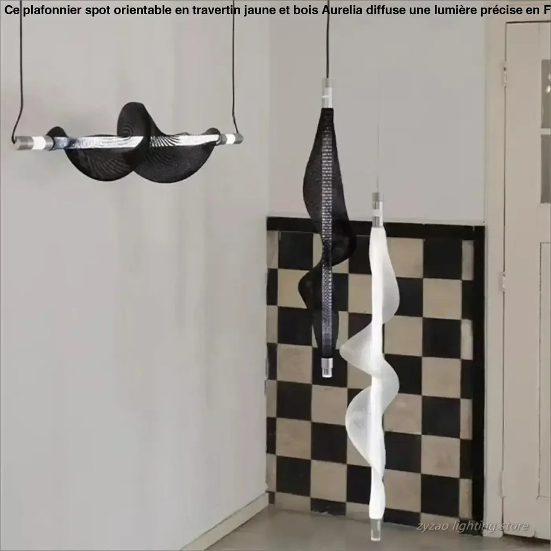 Suspension luminaire moderne design ondulé en verre noir et blanc