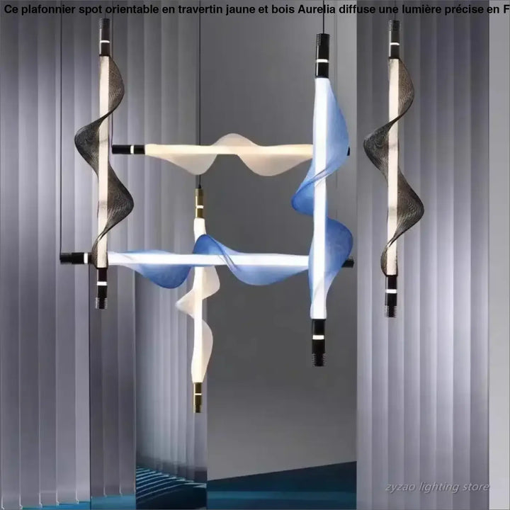 Suspension luminaire moderne design ondulé en verre noir et blanc