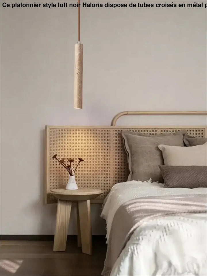 Led Pendant Lamp Long Tube Wood Ceiling Lamp Japan Style Quiet Wind Bedroom Bedside Chandelier Retro Modern travertine