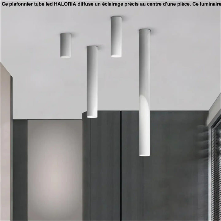 Plafonnier tube led haloria en cylindre minimaliste blanc mat avec design moderne épuré pour éclairage plafond