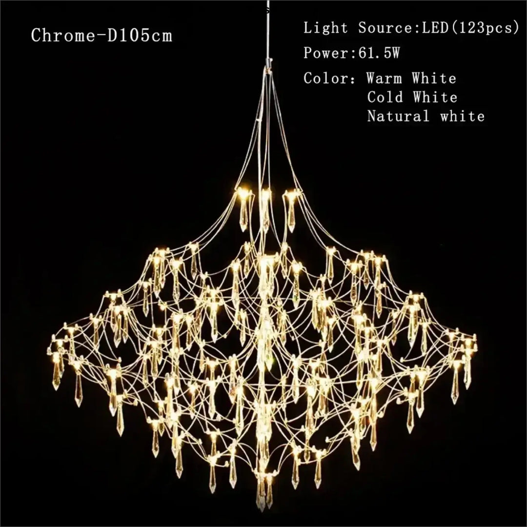 Suspension chrome avec cristaux luminaire design élégant