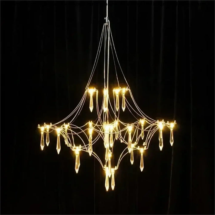 Suspension chrome avec cristaux luminaire design élégant