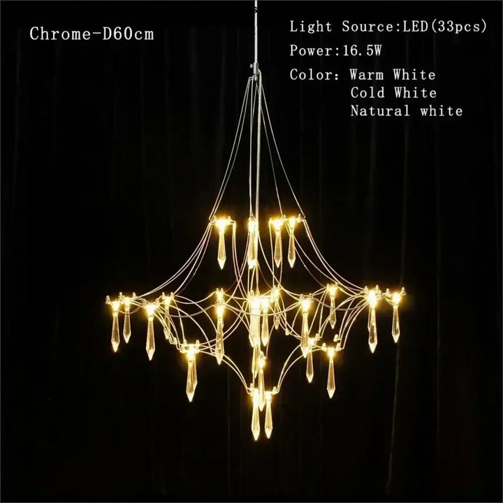 Suspension chrome avec cristaux luminaire design élégant