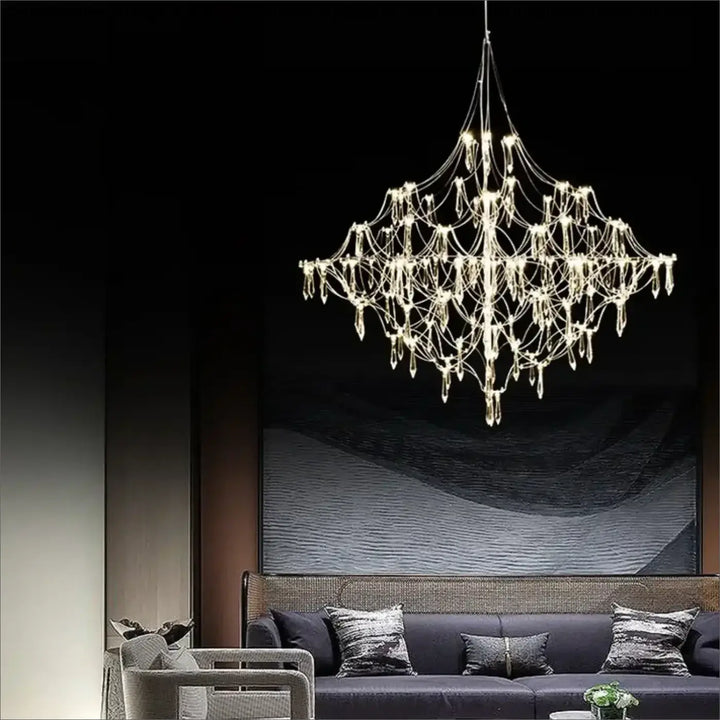 Suspension chrome avec cristaux luminaire design élégant