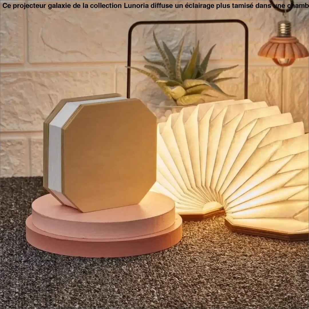 Projecteur galaxie lampe octogonale dorée en forme de livre avec éclairage plus blanc doux pour chambre d’enfant