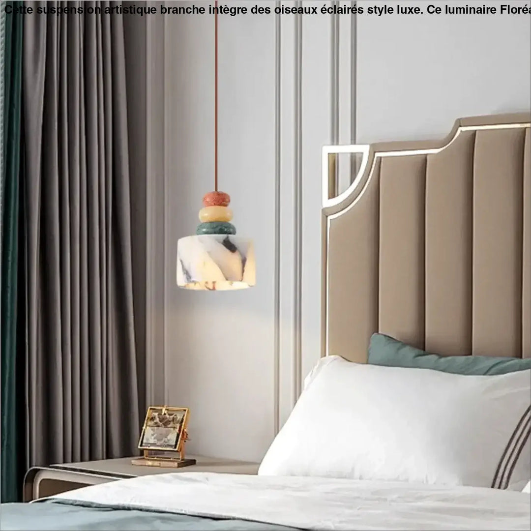 Suspension luminaire en pierre naturelle colorée aspect brut