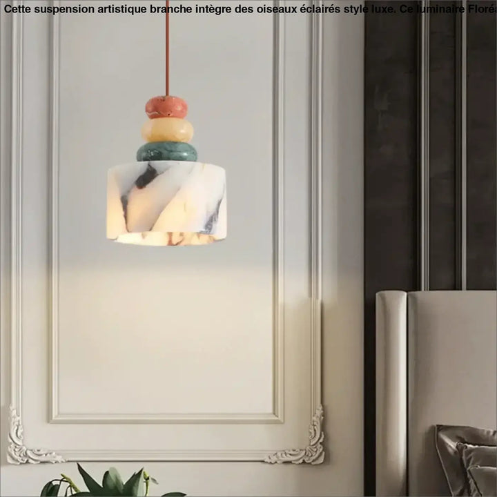 Suspension luminaire en pierre naturelle colorée aspect brut