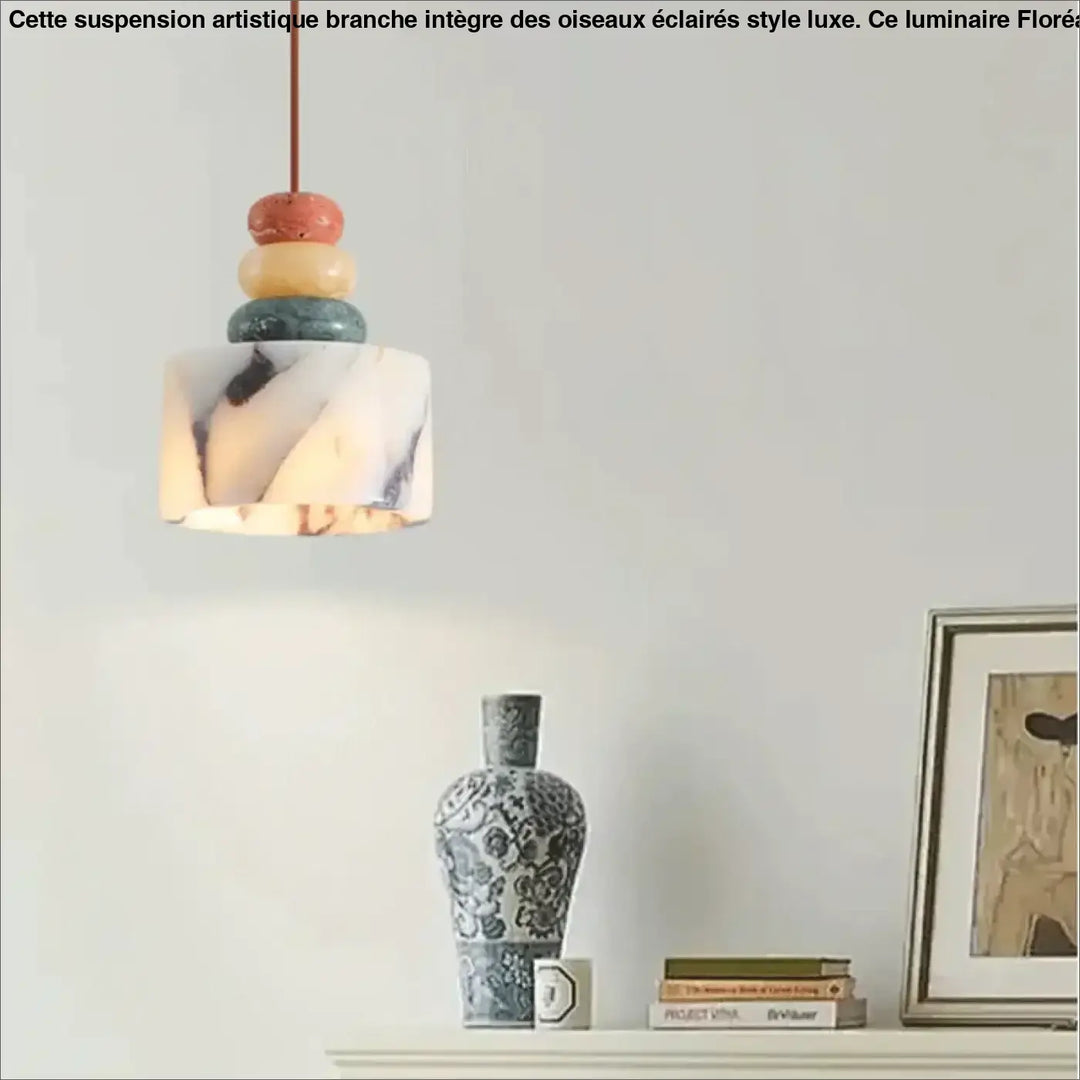 Suspension luminaire en pierre naturelle colorée aspect brut