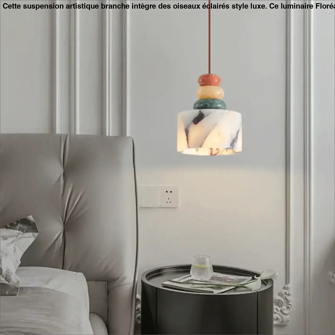 Suspension luminaire en pierre naturelle colorée aspect brut