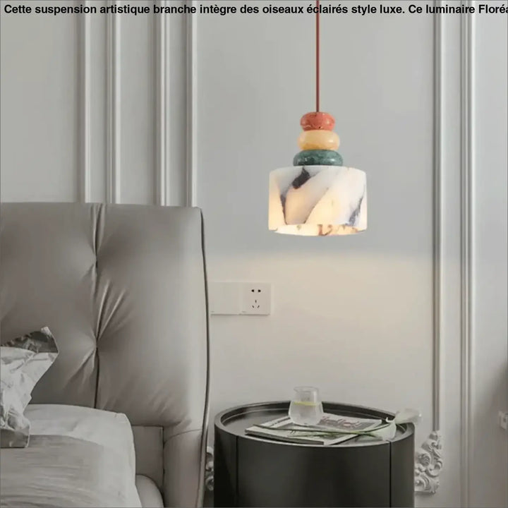 Suspension luminaire en pierre naturelle colorée aspect brut