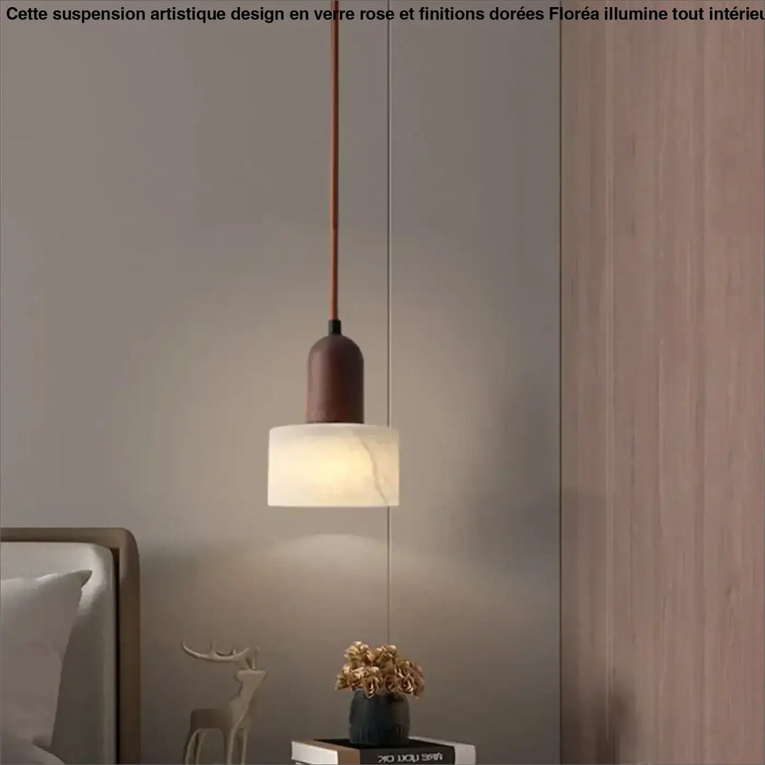 Suspension bois et marbre style scandinave design raffiné