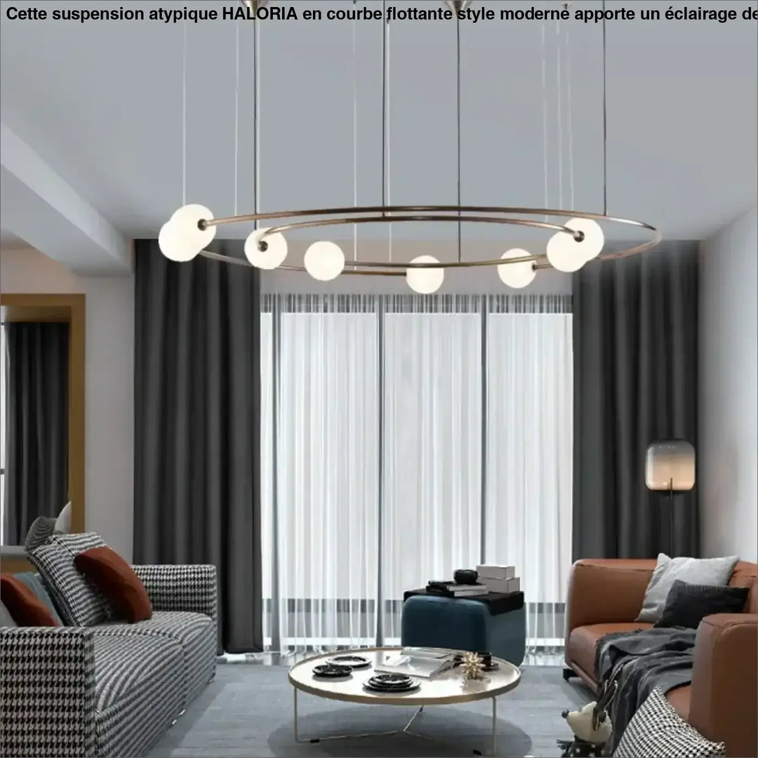 Suspension Design Anneau Aérien Avec Sphères Opales


