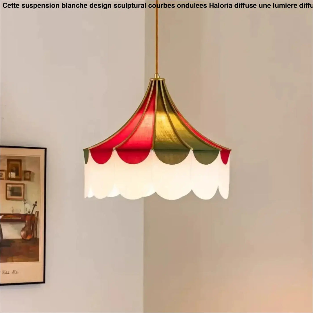 Suspension luminaire vintage coloré en tissu rouge blanc et vert