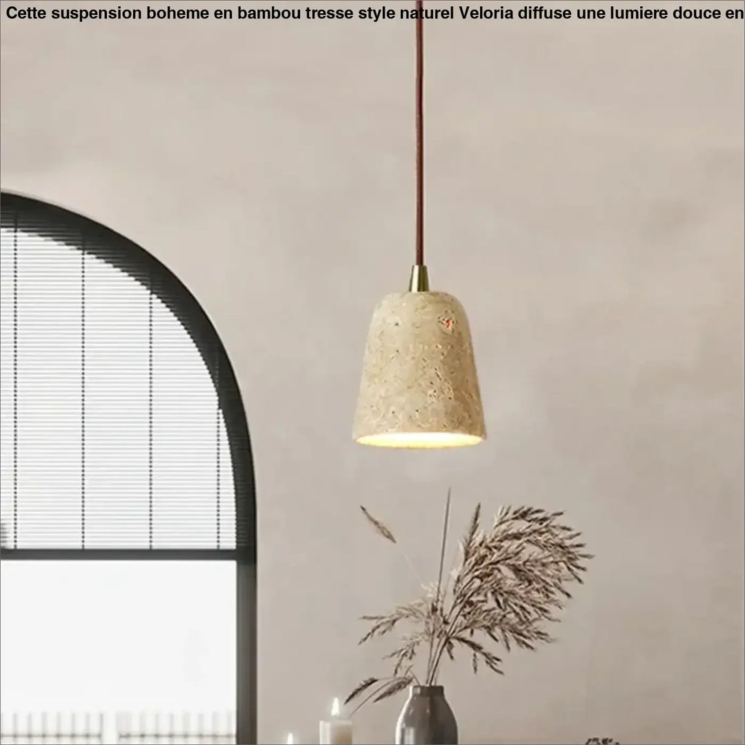 Suspension luminaire conique en pierre naturelle et métal moderne