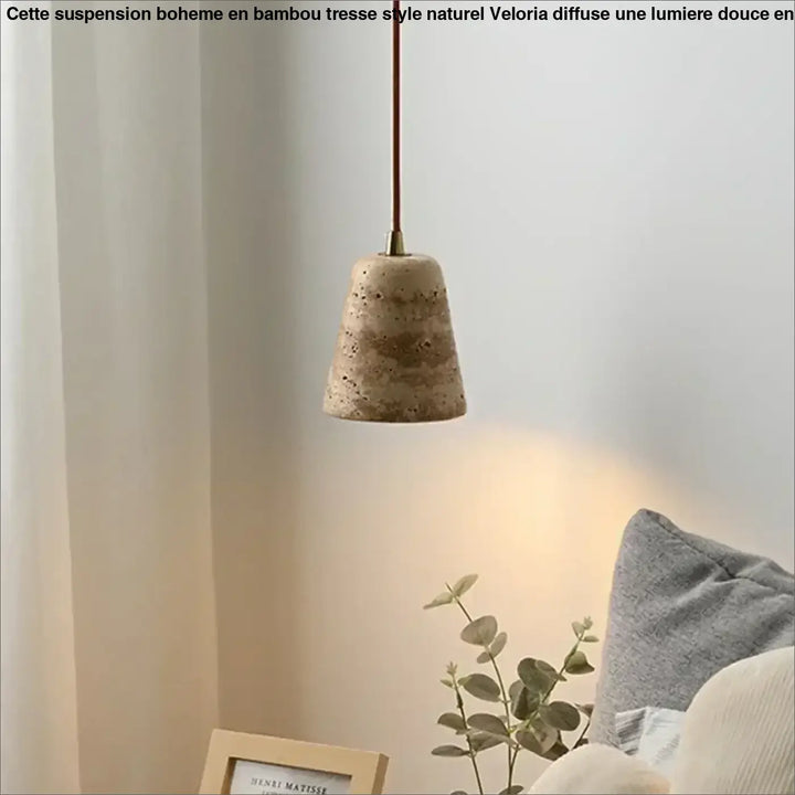 Suspension luminaire conique en pierre naturelle et métal moderne