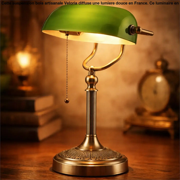 Lampe de chevet aura avec abat-jour en verre vert et base en métal couleur laiton pour une ambiance chaleureuse et style rétro