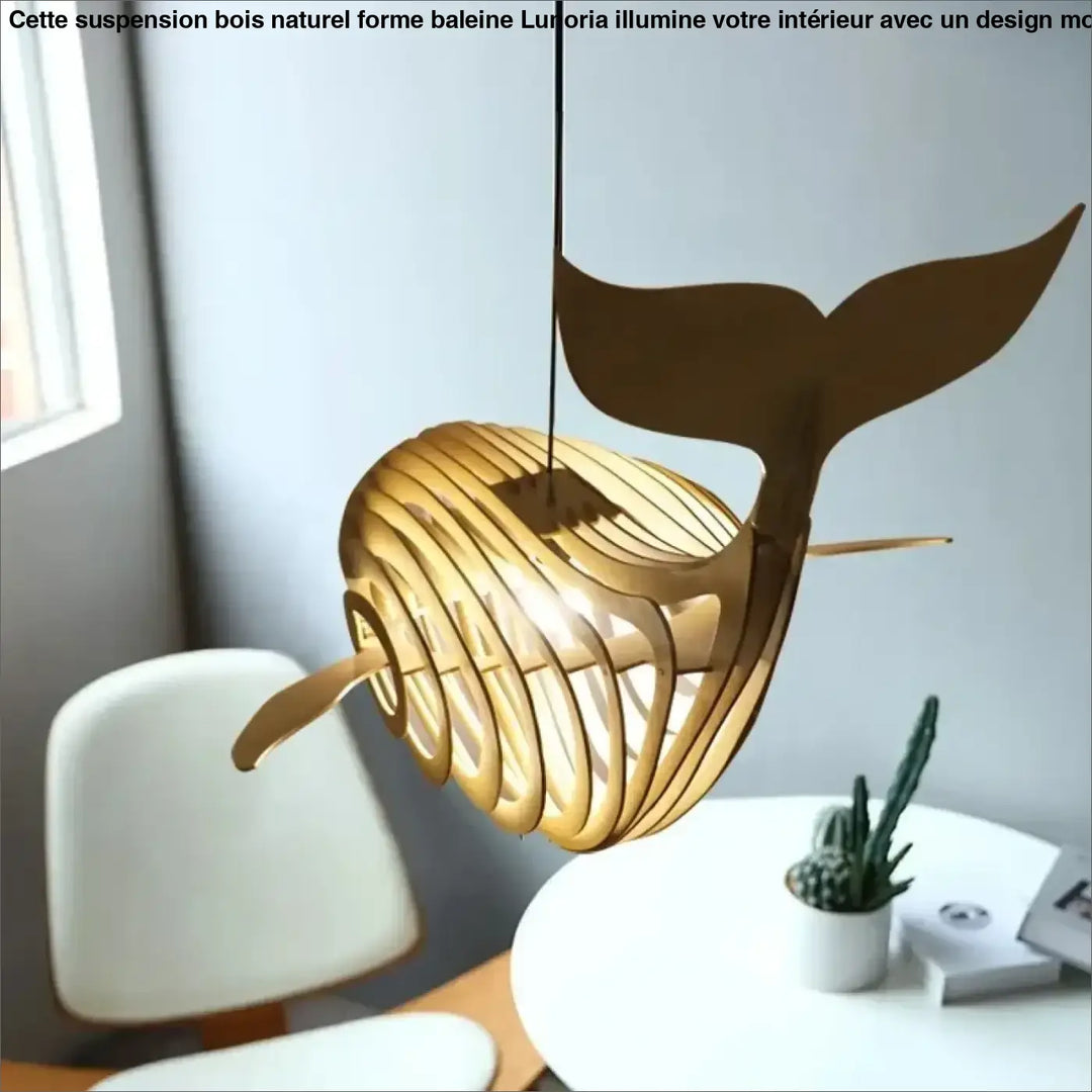 Suspension Bois Naturel Forme Baleine Design Ludique Moderne Beige