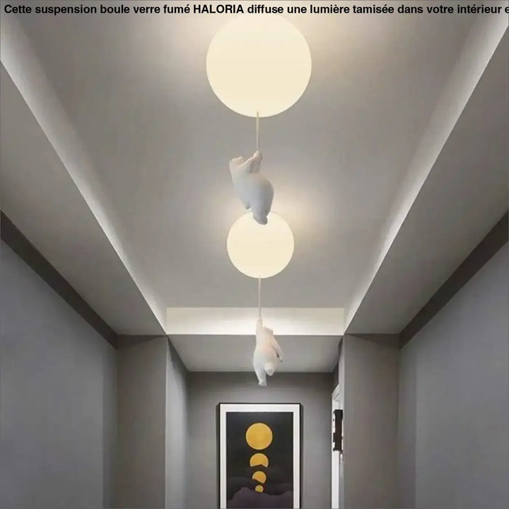 Suspension boule verre fume haloria en céramique blanche avec ampoules sphériques en forme dours polaire