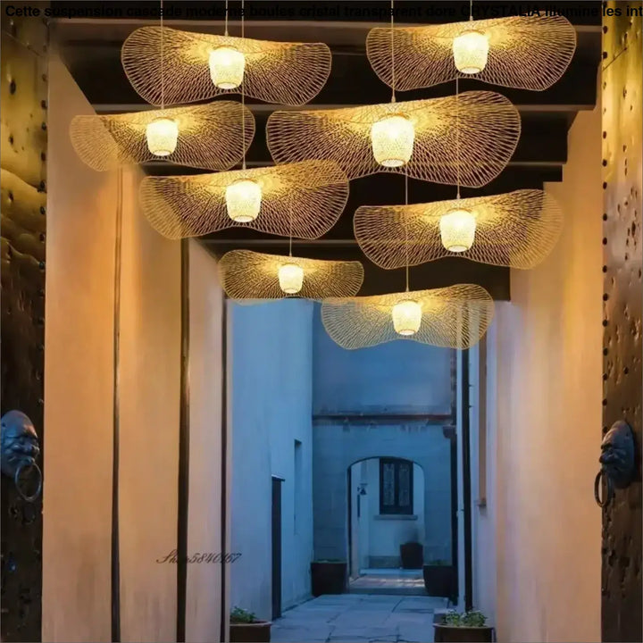 Suspension Luminaire Métal Tissé Design Contemporain pour Salon

