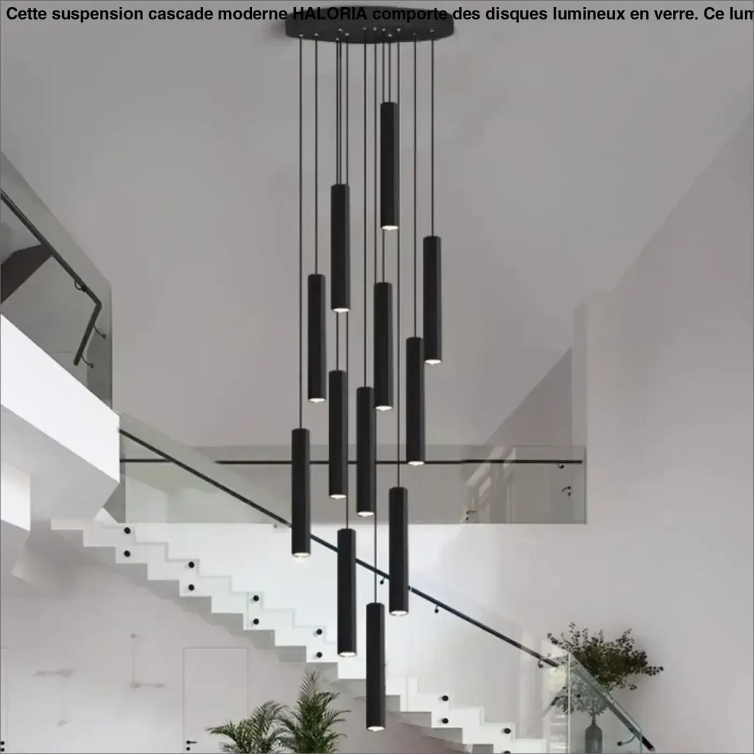 Suspension Cascade Moderne Cylindres Noirs Pour Escalier Chic