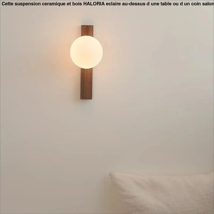 Applique bois noyer avec boule en verre led moderne design