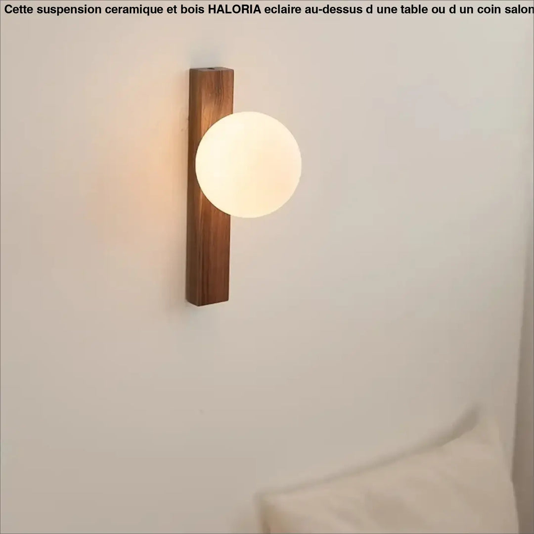 Applique bois noyer avec boule en verre led moderne design