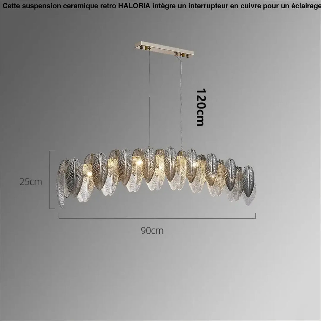 Suspension design en verre effet feuillage doré argent