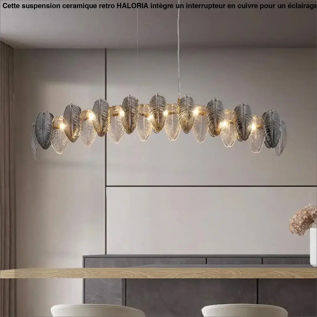 Suspension design en verre effet feuillage doré argent