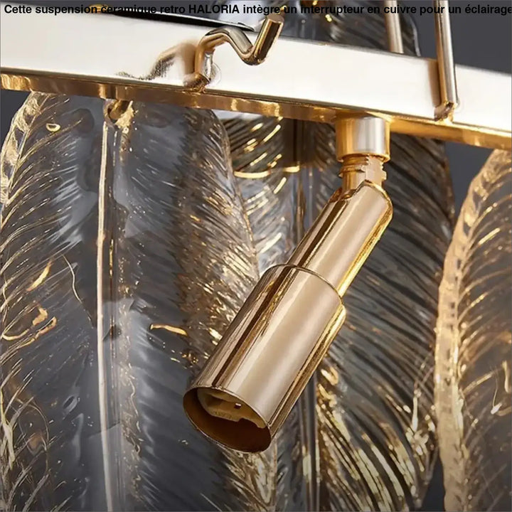 Suspension design en verre effet feuillage doré argent