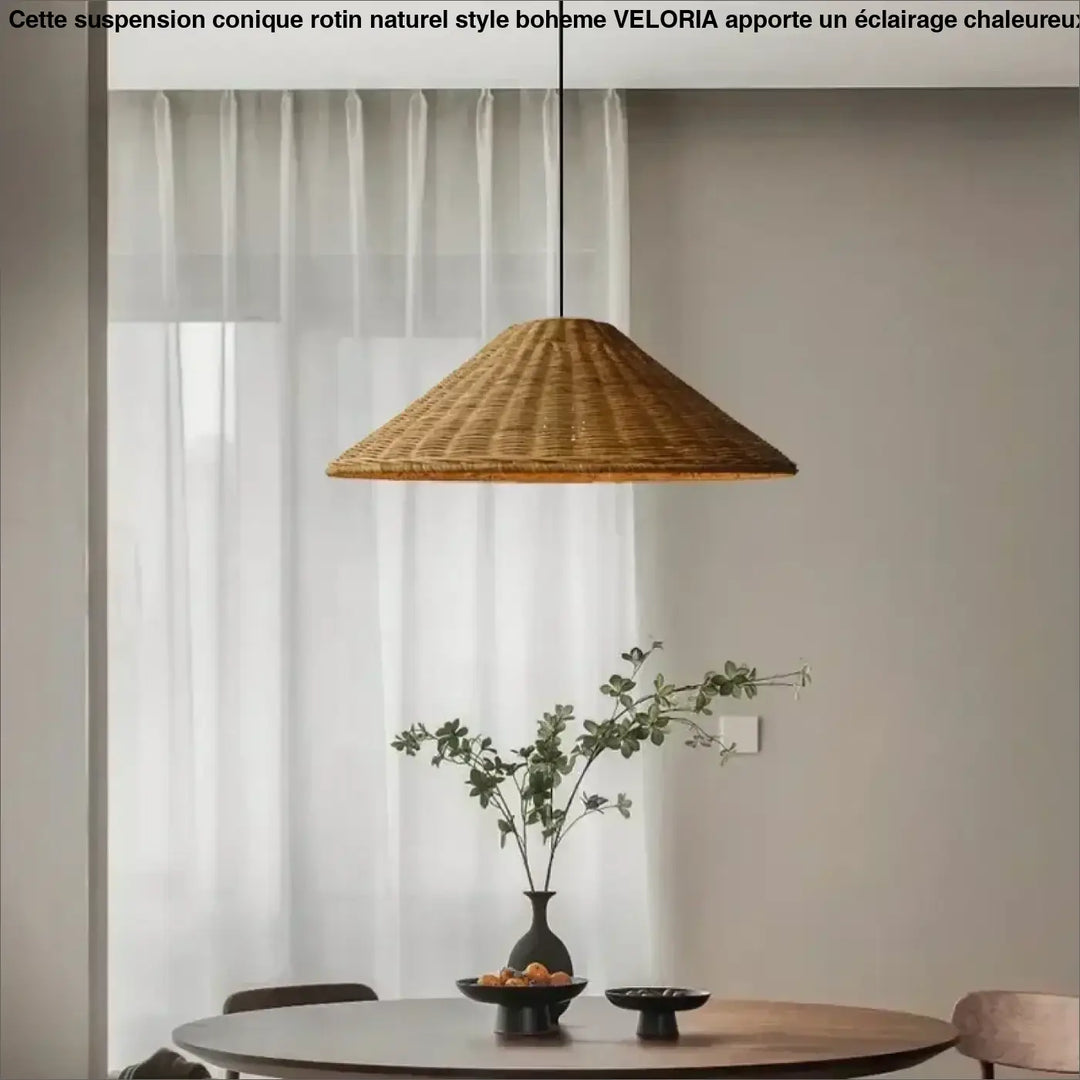 Suspension conique rotin naturel style bohème pour cuisine

