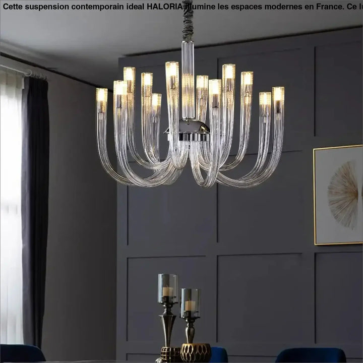 Suspension Luminaire Contemporain Verre Transparent Et Métal Noir
