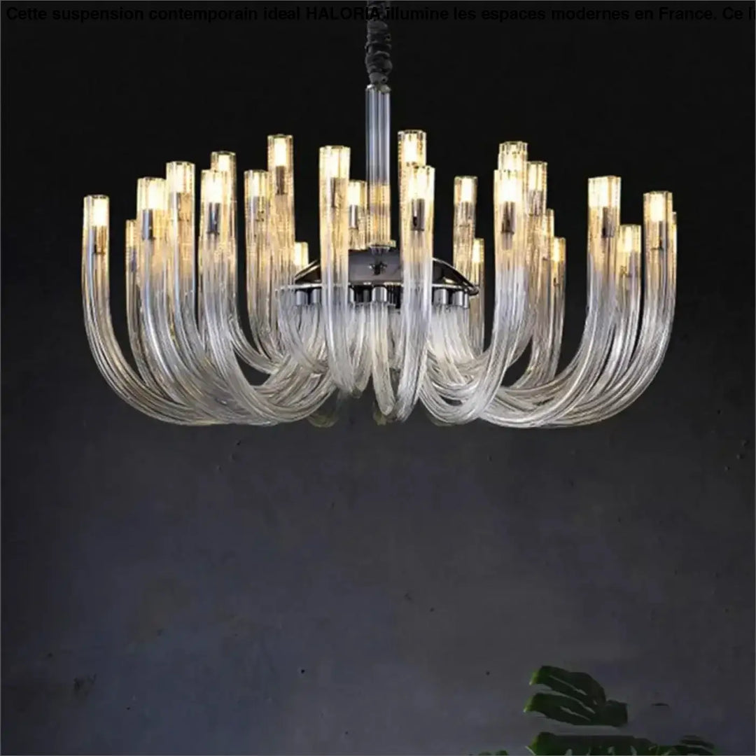 Suspension Luminaire Contemporain Verre Transparent Et Métal Noir