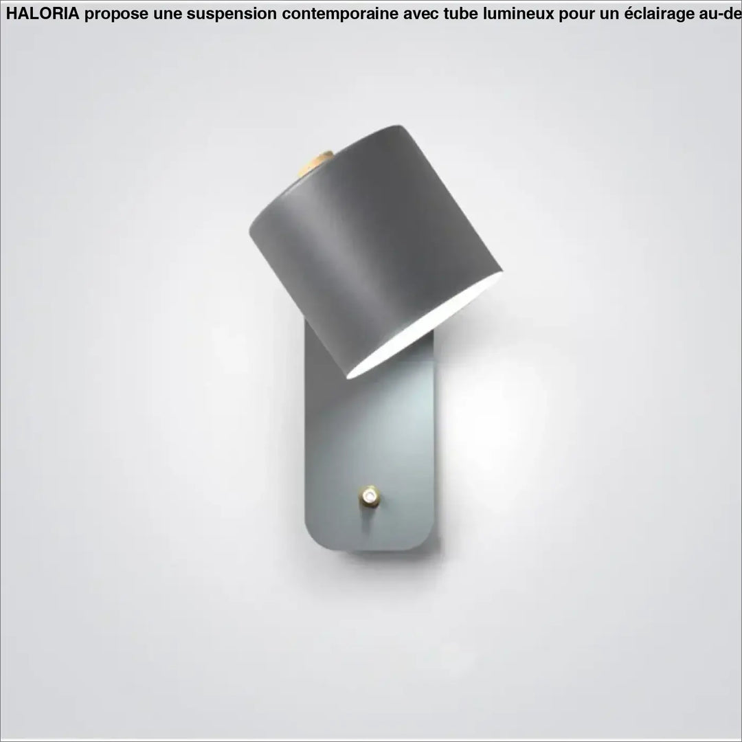 Applique murale myria moderne en gris mat avec abat-jour cylindrique et accents en laiton pour intérieur contemporain